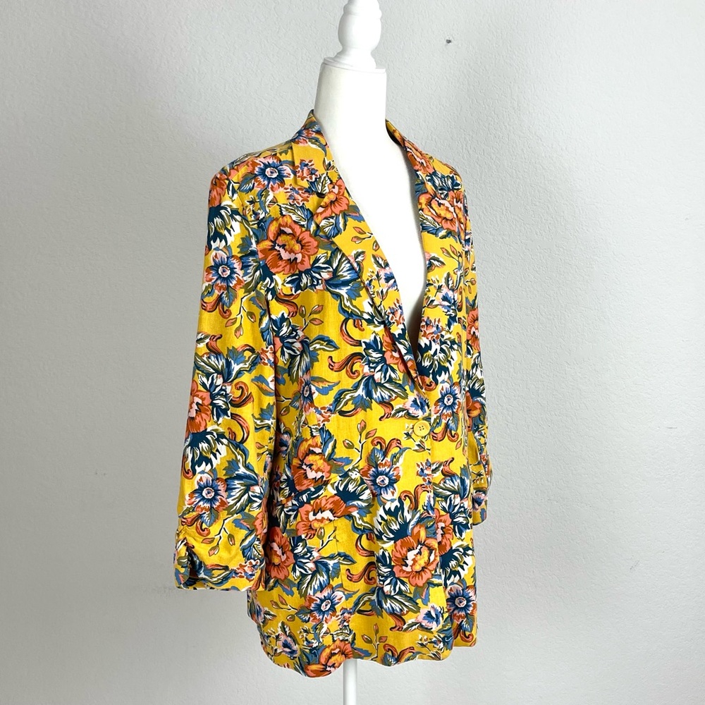 BP. Women Floral Yellow Linen Blend Blazer Sz. M - Picture 4 of 9